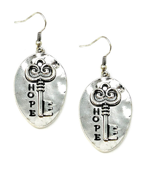 RELIGIOUS INSPIRATION METAL KEY EARRING - HOPE