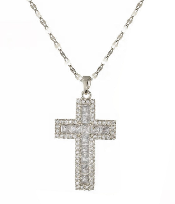 CUBIC ZIRCONIA CROSS PENDANT NECKLACE