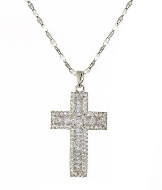 CUBIC ZIRCONIA CROSS PENDANT NECKLACE