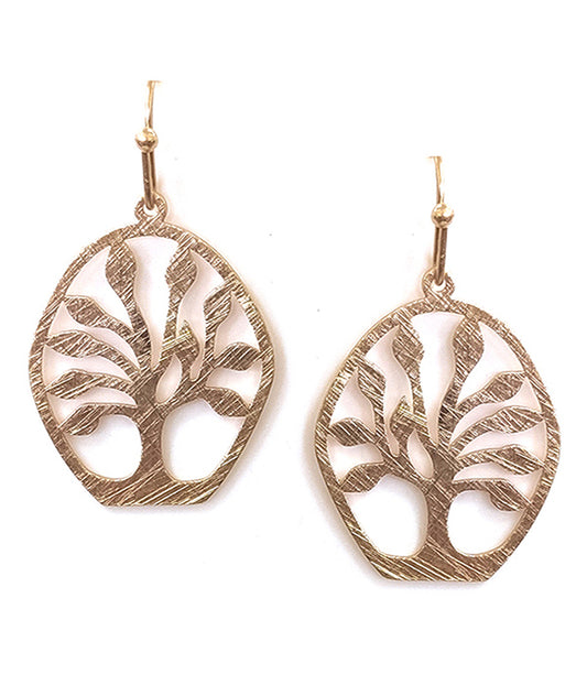 SCRATCH METAL TREE OF LIFE EARRING - BRASS METAL