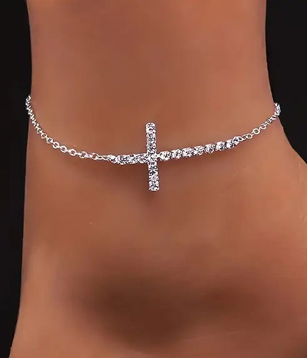 RHINESTONE CROSS ANKLET
