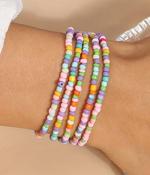 5 PIECE MULTI SEEDBEAD STACKABLE STRETCH BRACELET SET