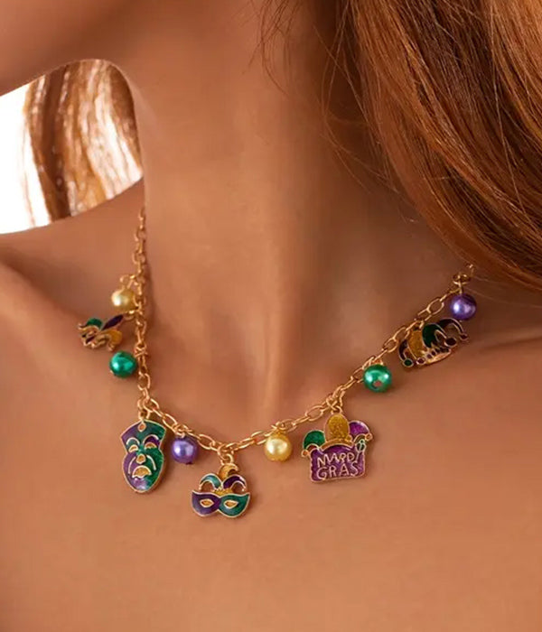MARDI GRAS THEME MULTI CHARM NECKLACE