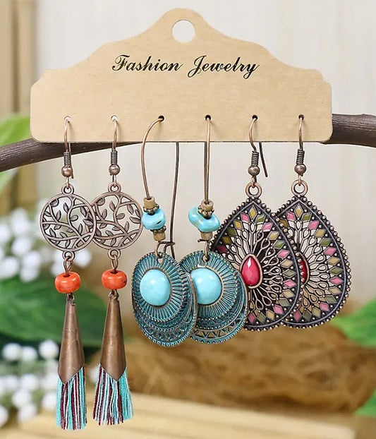 RETRO STYLE 3 PAIR EARRING SET