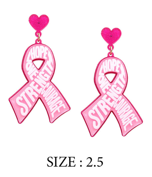 BREAST CANCER AWARENESS THEME ACRYLIC EARRING - PINK RIBBON