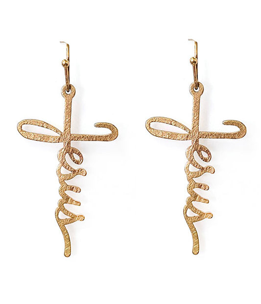 SCRATCH METAL JESUS AND CROSS EARRING