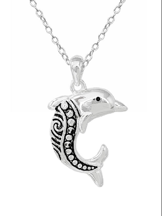 SEALIFE THEME METAL FILIGREE NECKLACE - DOLPHIN