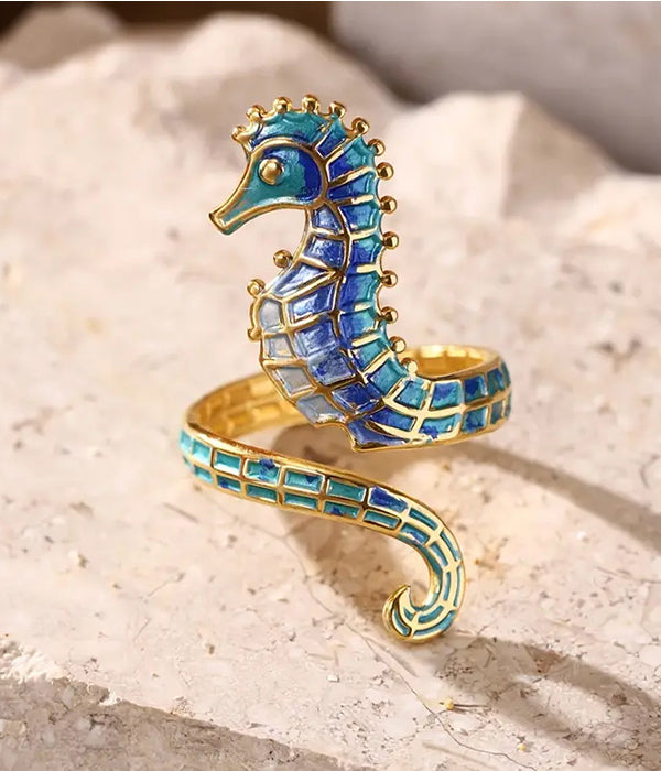 SEALIFE THEME STAINLESS STEEL SEAHORSE RING