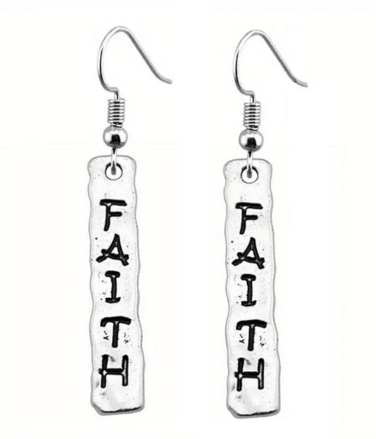 RELIGIOUS INSPIRATION METAL BAR EARRING - FAITH