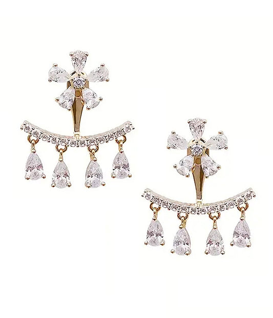 CRYSTAL FLOWER EAR JACKET EARRING