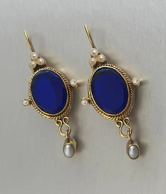VINTAGE FACET STONE OVAL EARRING