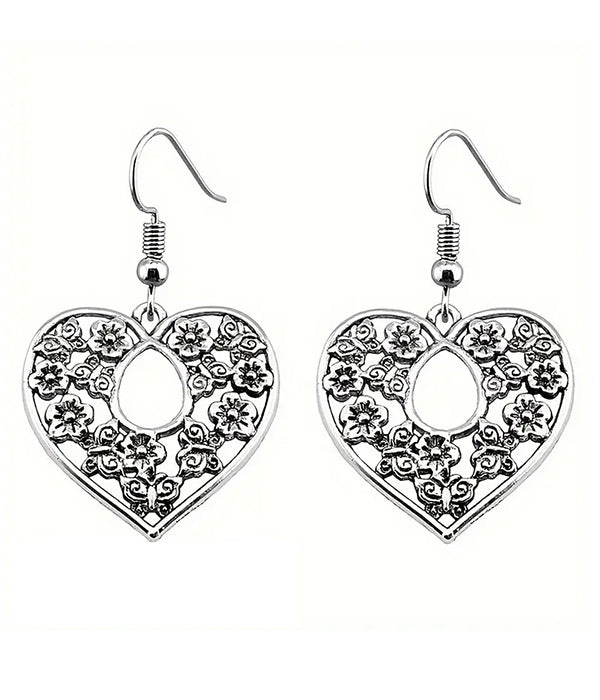 VINTAGE FLOWER HEART EARRING