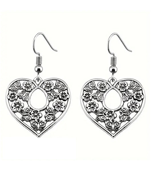 VINTAGE FLOWER HEART EARRING