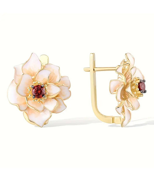 Camellia Flower Gemstone Earrings