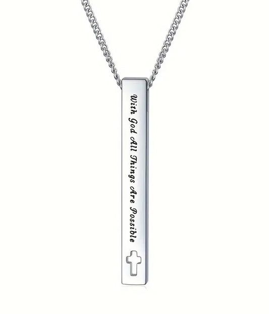 RELIGIOUS INSPIRATION BAR PENDANT NECKLACE - WITH GOD ALL THINGS ARE POSSIBLE