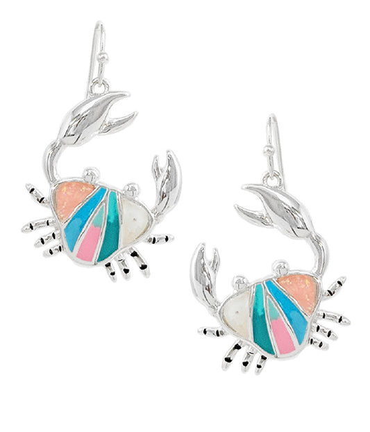 SEALIFE THEME EPOXY OPAL EARRING - CRAB