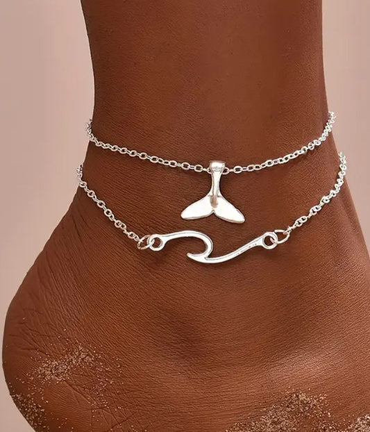 SEALIFE THEME DOUBLE LAYER ANKLET - MERMAID TAIL  WAVE