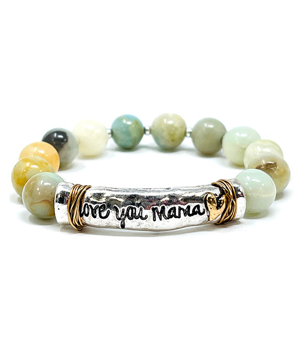 SEMI PRECIOUS STONE STRETCH BRACELET - LOVE YOU MAMA