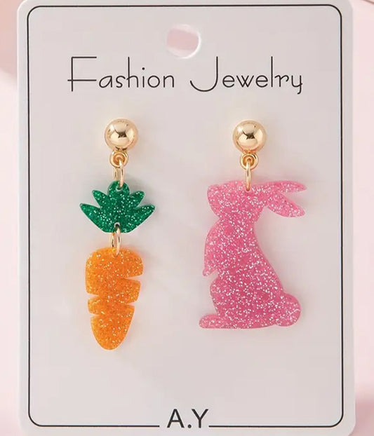 EASTER THEME RABBIT AND CARROT ACRYLIC EARRING