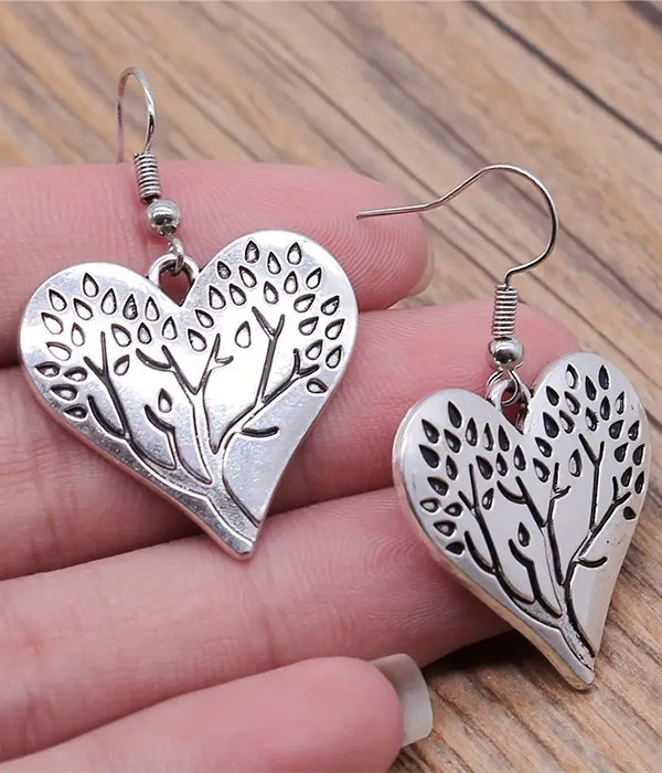 TREE TEXTURED HEART EARRING