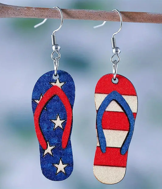 PATRIOTIC THEME AMERICAN FLAG FLIPFLOP EARRING