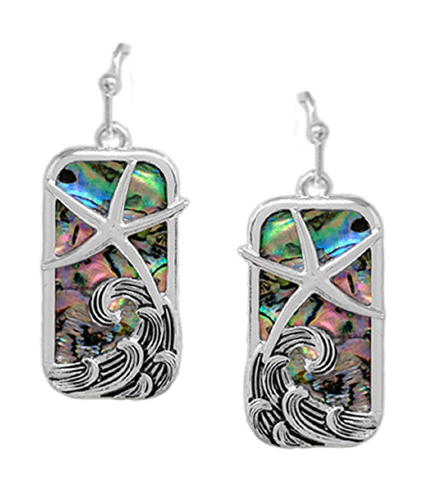 SEALIFE THEME ABALONE RECTANGLE EARRING - STARFISH