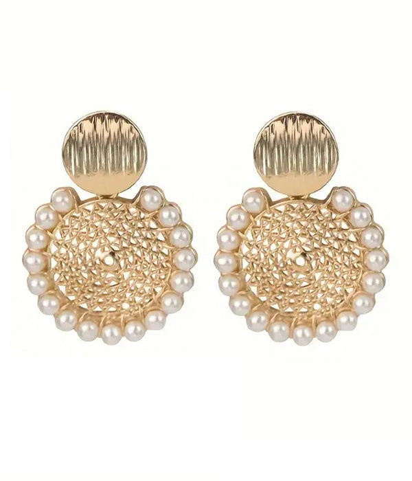 RAFFIA FLOWER PEARL EARRING