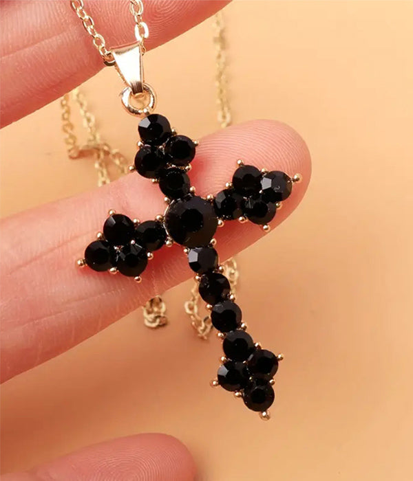 RHINESTONE CROSS PENDANT NECKLACE