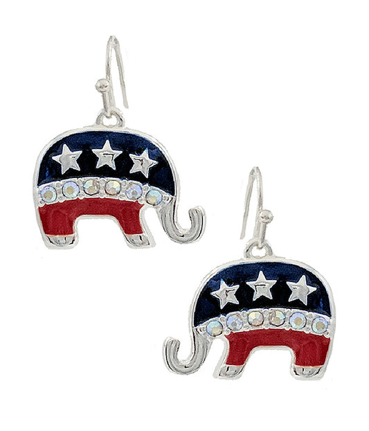 PATRIOTIC THEME AMERICAN FLAG REPUBLICAN ELEPHANT EARRING