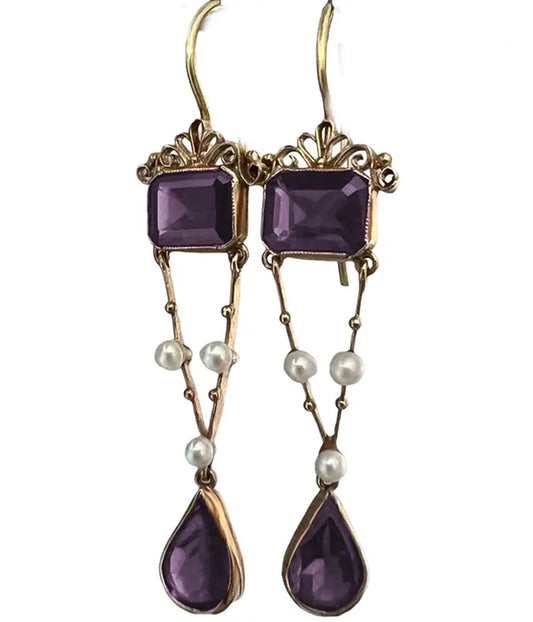 VINTAGE FACET STONE AND PEARL DROP EARRING