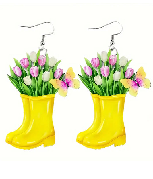 FLOWER AND BOOT ACRYLIC EARRING