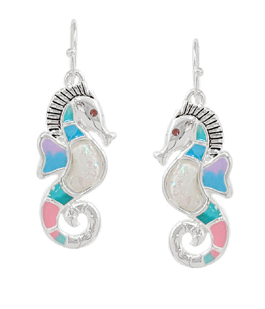 SEALIFE THEME EPOXY OPAL EARRING - SEAHORSE