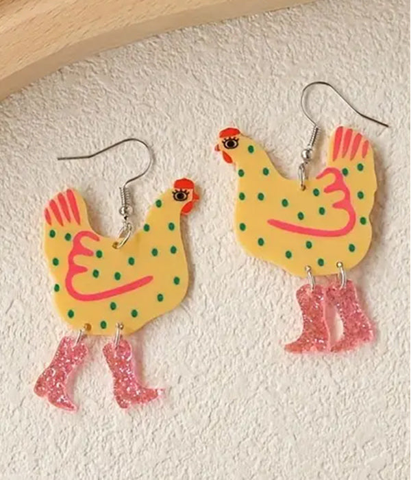 FARM THEME ACRYLIC CHICKEN BOOTS EARRING