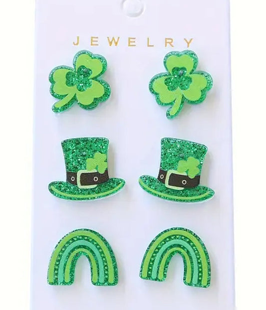 ST PATRICK DAY THEME 3 PAIR ACRYLIC EARRING SET