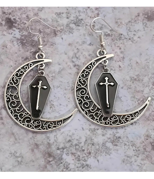 MOON AND COFFIN EARRING