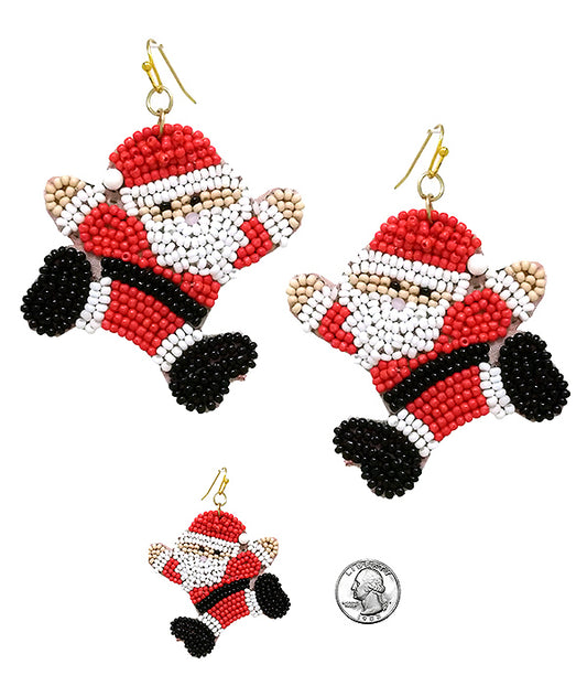 CHRISTMAS THEME MULTI SEEDBEAD SANTA EARRING