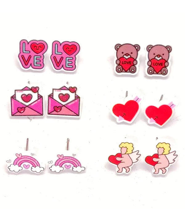 VALENTINE DAY THEME 6 PAIR EARRING SET