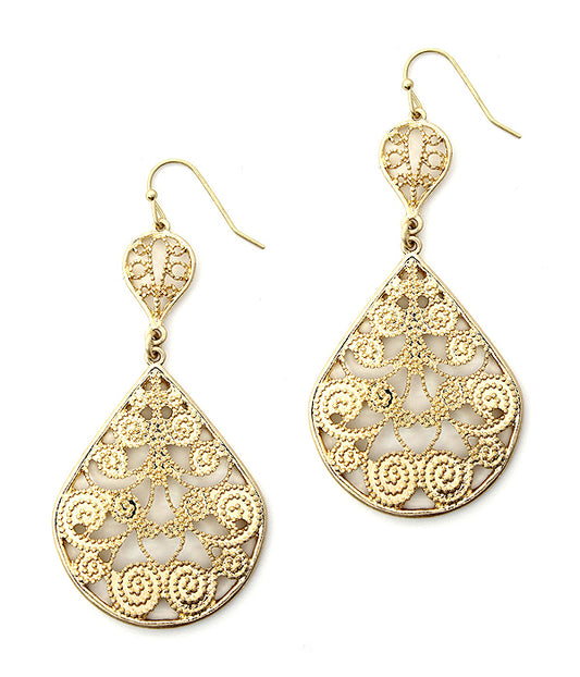 METAL FILIGREE TEARDROP EARRING