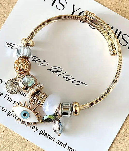 EVIL EYE MULTI CHARM BANGLE BRACELET