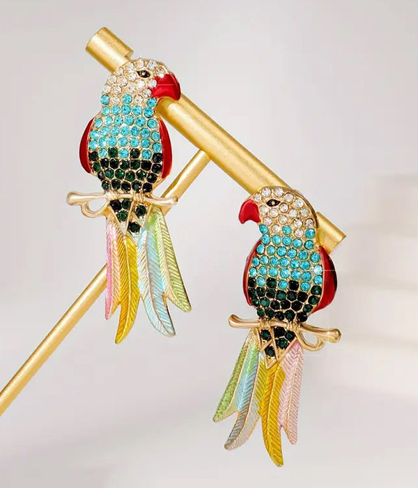 RHINESTONE PARROT EARRING