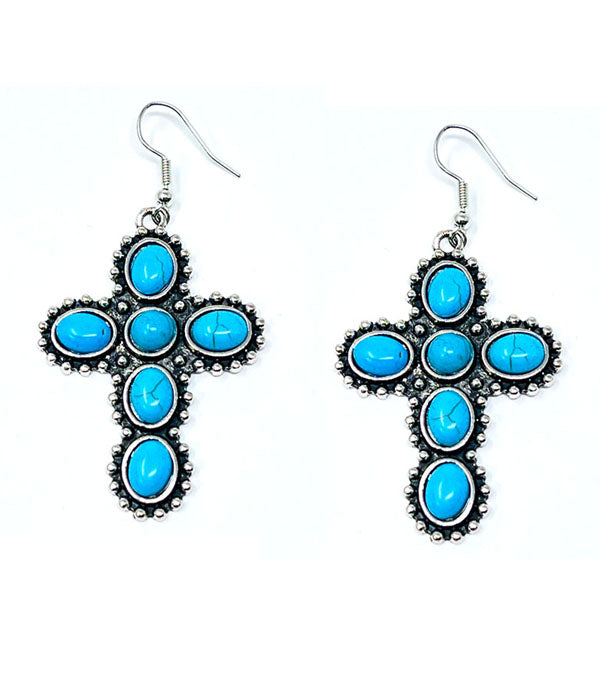 WESTERN STYLE TURQUOISE CROSS EARRING