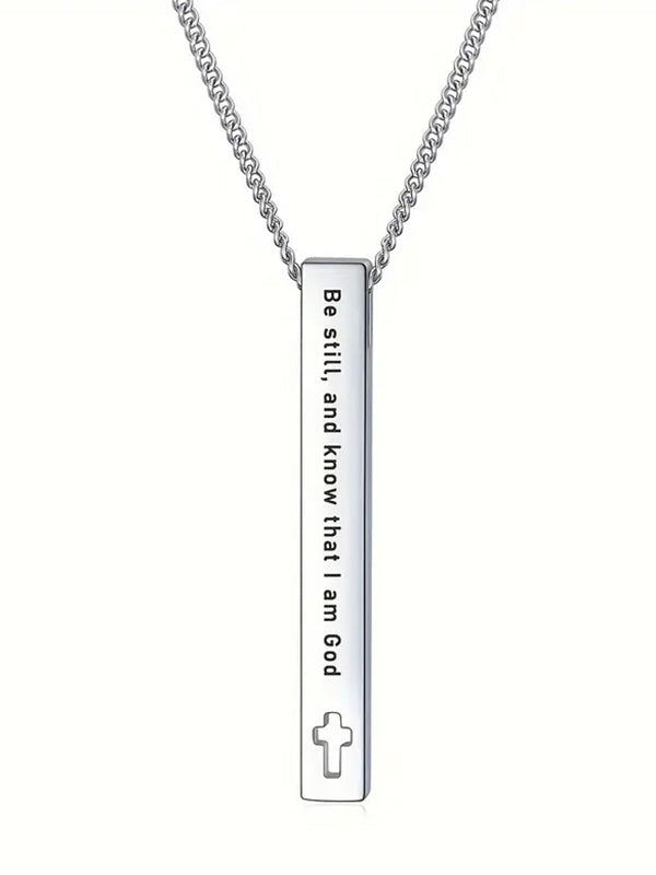 RELIGIOUS INSPIRATION BAR PENDANT NECKLACE - BE STILL AND KNOW THAT I AM GOD