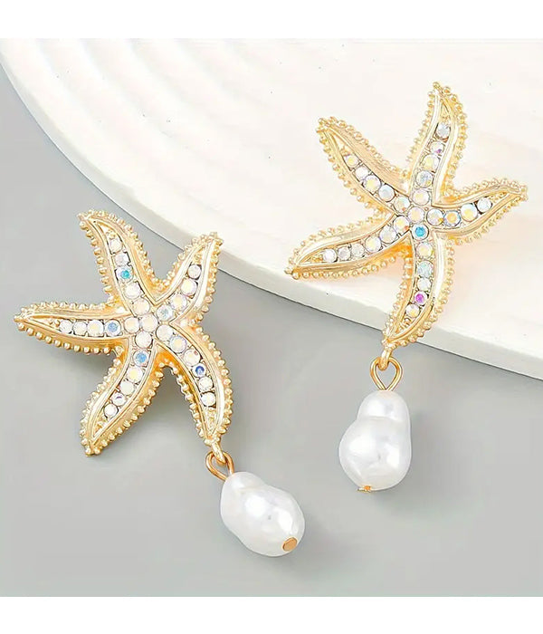 SEALIFE THEME STARFISH AND PEARL EARRING