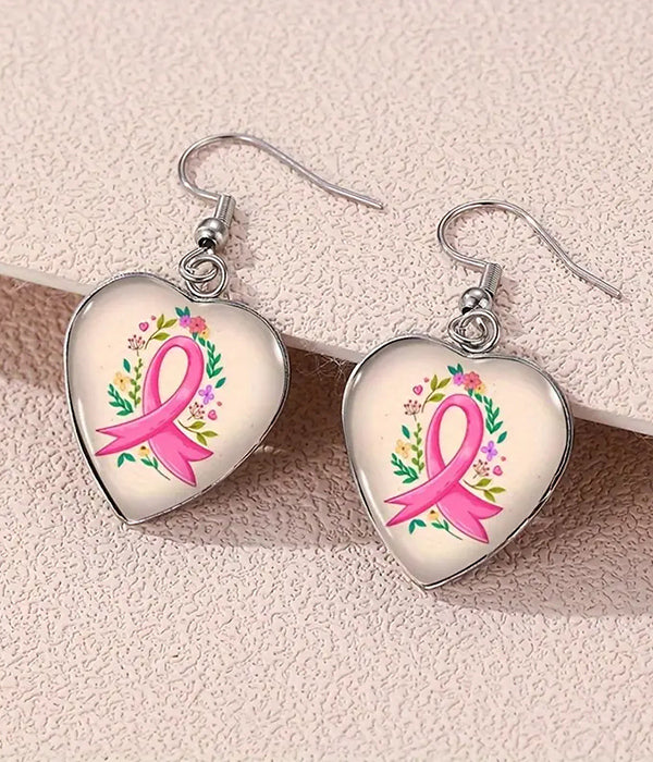 BREAST CANCER THEME HEART EARRING