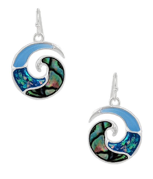 SEALIFE THEME EPOXY AND ABALONE EARRING - WAVE