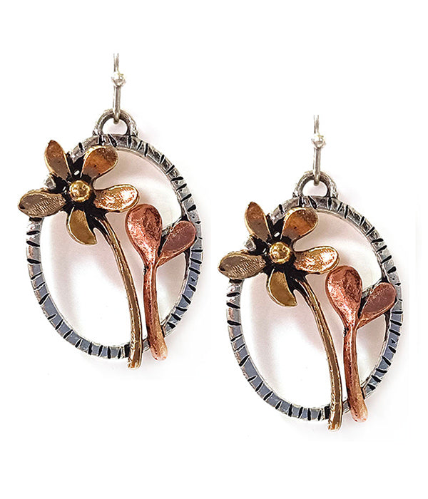 VINTAGE METAL FLOWER AND SPROUT EARRING