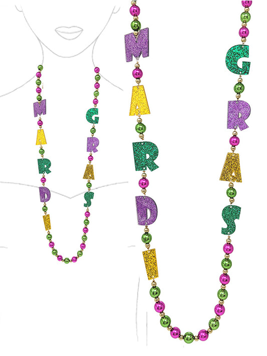 MARDI GRAS THEME MULTI BALL BEAD LONG NECKLACE