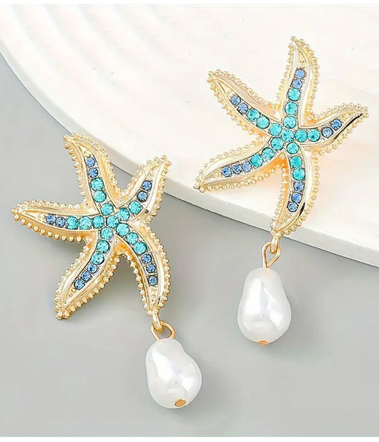 SEALIFE THEME STARFISH AND PEARL EARRING