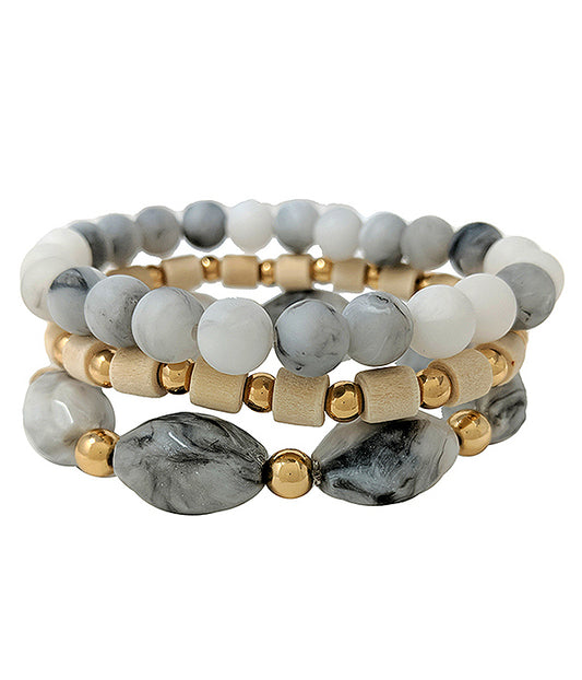 MULTI SEMI PRECIOUS STONE MIX 3 STRETCH BRACELET SET