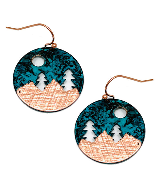 SCRATCH METAL LANDSCAPE DISC EARRING - BRASS METAL